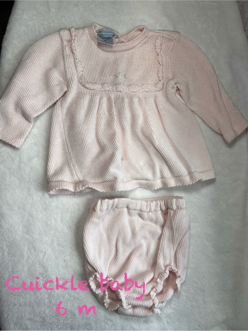 Vintage Cuickle baby Pale Pink Knit Top with Matching Diaper Cover
